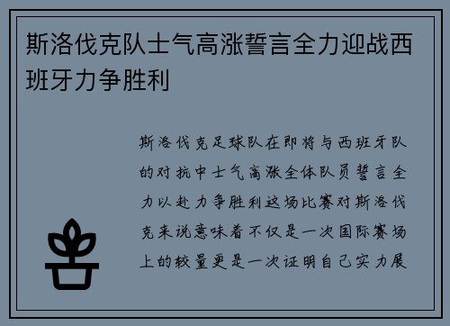 斯洛伐克队士气高涨誓言全力迎战西班牙力争胜利